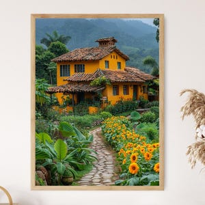 Colombian Villa Inspired Giclee Print, Lush Nature Illustration, Office Decor, Great Housewarming Gift