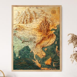 Impression d'art de carte de l'empire mongol, vastes territoires, géographie historique, terres conquises
