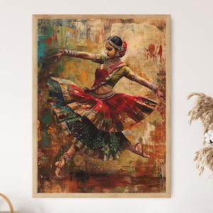 Kathak-danser gicleeprint, ingewikkeld Indiase danskunstwerk voor woondecoratie, perfect cadeau voor kunstliefhebbers
