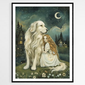 Whimsical Child and Pet Illustration, Colorful Art Print for Bedroom, Creative Playroom Decor, Thoughtful Gift for Dog Lovers