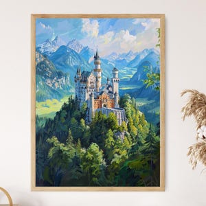 Enchanted Neuschwanstein Castle Art Print, Germany&#39;s Fairy Tale Castle and Bavarian Alps Art Print