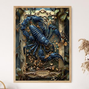 Scorpio Zodiac Sign Art Print, Elegant Astrological Wall Decor, Perfect for Home Accent, Unique Birthday Gift for Scorpio