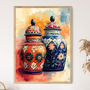 Afghanisches Gewürzglas Kunstdruck, Traditionelles Keramikdekor, Kulturelle Küchenkunst