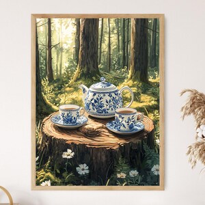 Estnisches Tee-Set Art Print, Waldlichtung Nordic Decor Poster