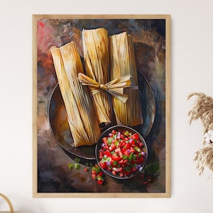 Tamales with Pico de Gallo Art, Mexican Restaurant Decor