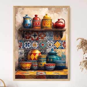 Lámina de cerámica marroquí, decoración de utensilios de cocina tradicionales