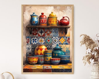 Moroccan Ceramics Art Print, Traditional Kitchenware Decor