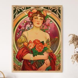 Art Nouveau Alphonse Mucha Replica, Decorative Art Print, Stylish Bedroom Wall Art, Unique Anniversary Gift