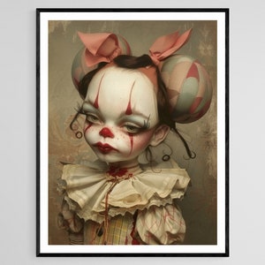Clown Girl Doll Art Print, Whimsical Cartoon Character Wall Art, Decorative Print for Nursery, Unique Baby Shower Gift
