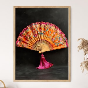 Punjabi Pakhi Hand Fan Art Print, Vibrant Traditional Decor, Embroidered Wall Art