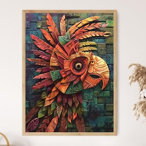 Aztec Art Inspired Wall Print, Vibrant Handcrafted Decor, Perfect for Home Accent, Unique Housewarming Gift