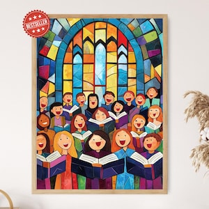 Kirchenchor Kunstdruck, Kinder singen Hymns und Buntglasfenstern
