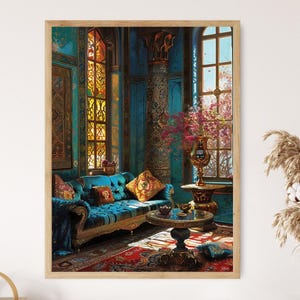 Topkapi Palace Interior with Exotic Decor – Detailed Osman Hamdi Bey Style Painting