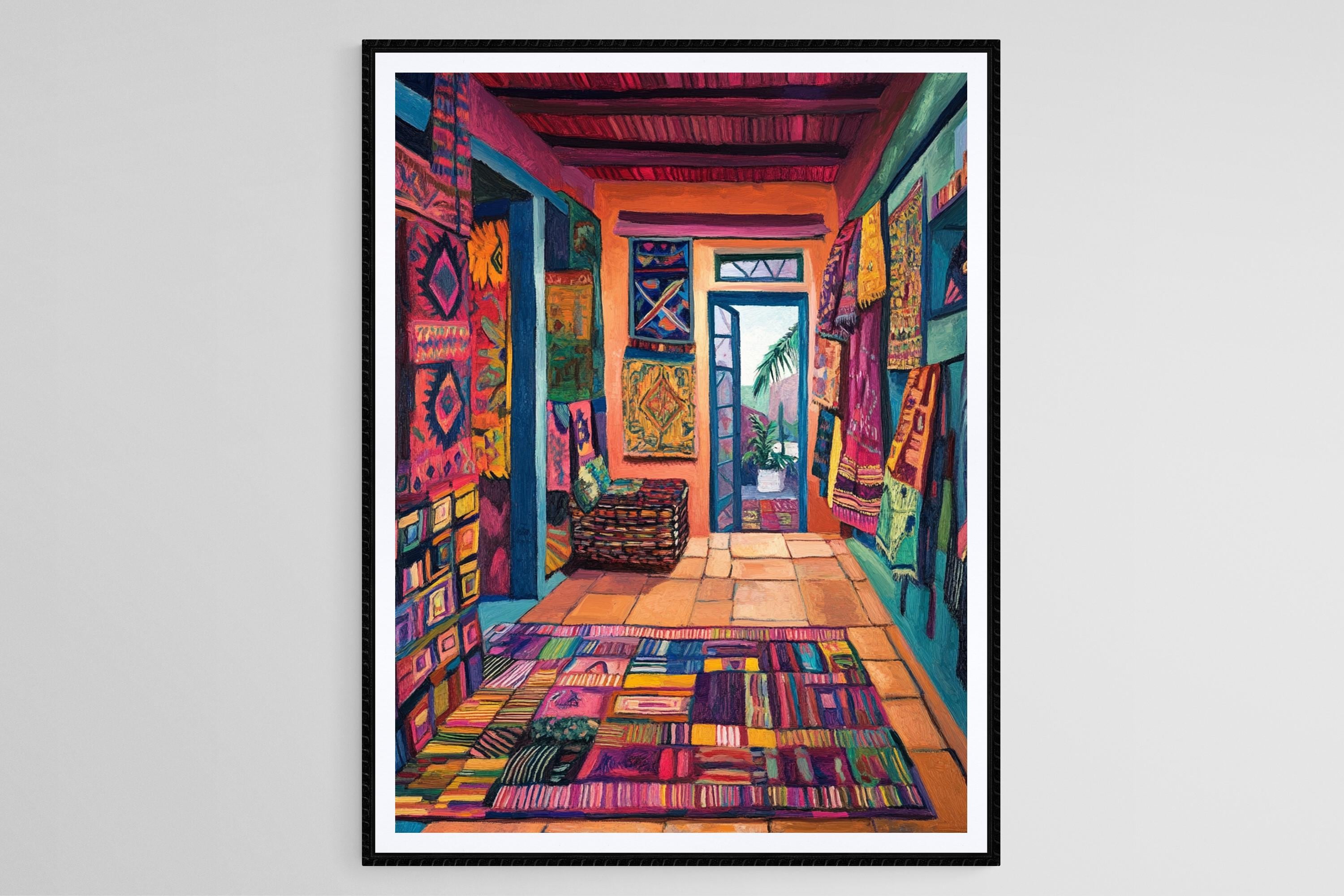 Haitian Rug Store Art Print, Handwoven Rugs and Textile Artistry - Etsy