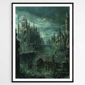 Stampa artistica di paesaggio distopico, scena surreale post-apocalittica, arte da ufficio stimolante, regalo per gli amanti della fantascienza