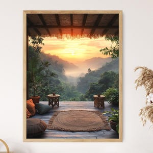 Lámina artística de patio en la azotea de Sylhet, póster de decoración de jardín de té