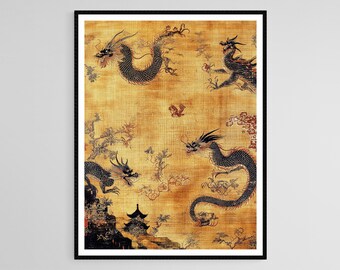 漢王朝のシルクタペストリーアートプリント、龍と鳳凰、天体模様、古代