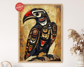 Spirit of the Raven, Haida Totem Print, Indigenous Pacific Northwest Native Art, Traditional Haida Design, First Nations Decor