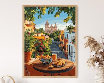 Desayuno de tamales de Jalisco, vista desde el balcón de Guadalajara, ilustración de comida mexicana