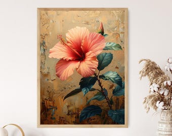 Vibrant Hibiscus Flower Painting, Tropical Botanical Art Print
