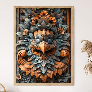 Detailed Balinese Wood Carving Art, Cultural and Mythological Patterns