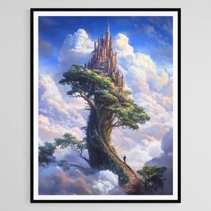 Jack and the Beanstalk Art Print, Fairy Tale Adventure Illustration