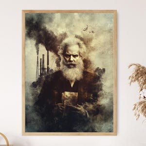 Karl Marx Portrait Art Print, Revolutionary Philosopher, Industrial Era Wall Decor