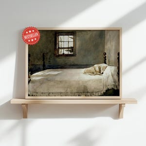 Dog on Bed Print, Master Bedroom by Andrew Wyeth Painting