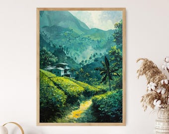 Bangladesh Tea Gardens Print, Serene Landscapes