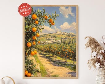 Tulkarm Countryside Art Print, Orange Groves and Farmers, Palestinian Landscape