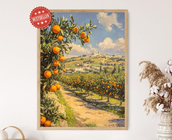 Tulkarm Countryside Art Print, Orange Groves and Farmers