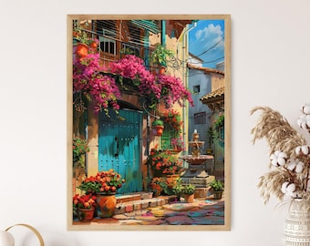 Bougainvillea Villa Art Print: Vibrant Mediterranean Landscape