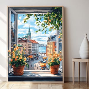 Impresión artística de la plaza del mercado de Helsinki, póster de decoración de ciudad escandinava