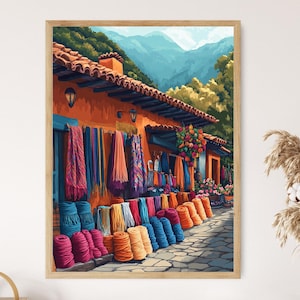 San Cristobal Mexiko Ullhörnposter, Chiapas Garnbuntar Fintryck, Tzotzil Textilmålning