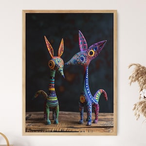 Alebrije Figures Art Print, Vibrant Mexican Folk Art for Home Decor, Unique Wall Decor Gift