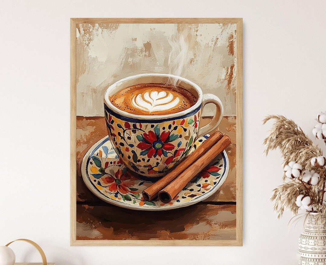 Café De Olla Art Print, Clay Cup With Talavera Patterns and Cinnamon ...