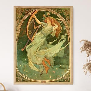 Elegant Mucha Style Art Print, Vintage Nouveau Illustration, Sophisticated Office Decor, Cultural Art Gift