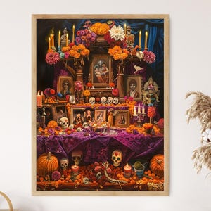 Day of the Dead Altar Print - Vibrant Handcrafted Artwork, Perfect for Dia de los Muertos Decor, Unique Cultural Gift