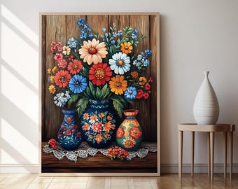 ポーランドのヴィチナンキの花飾りイラスト、素朴なフォークアート