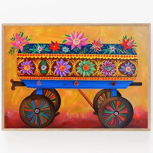 Colorful Costa Rican Oxcart Painting, Traditional Sarchí Art Print