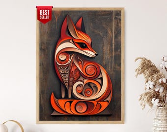 Haida Rotfuchs Kunstdruck: Ureinwohner Symbol, pazifischer Nordwesten