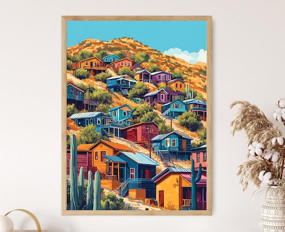 Bisbee Colorful Hill Homes, Steep Street Art Print, Arizona Desert