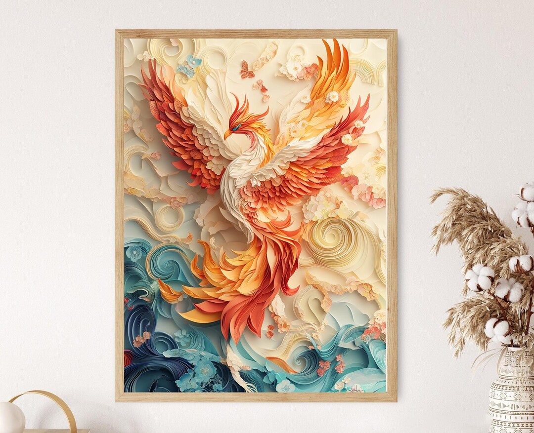 Origami Phoenix Art Print, Japanese Mythology Design - Etsy