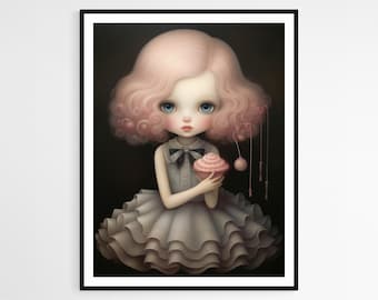 Ice Cream Girl Fine Art Print, Whimsical Poster, Wall Decor, Perfect Gift for Sweet Tooth Enthusiasts