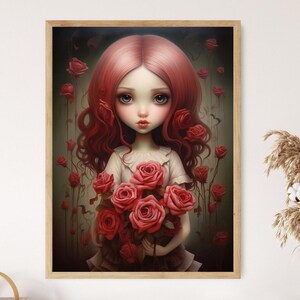 Impresión artística de niña de las flores: elegante póster floral, decoración de pared perfecta, encantador regalo de inauguración de la casa