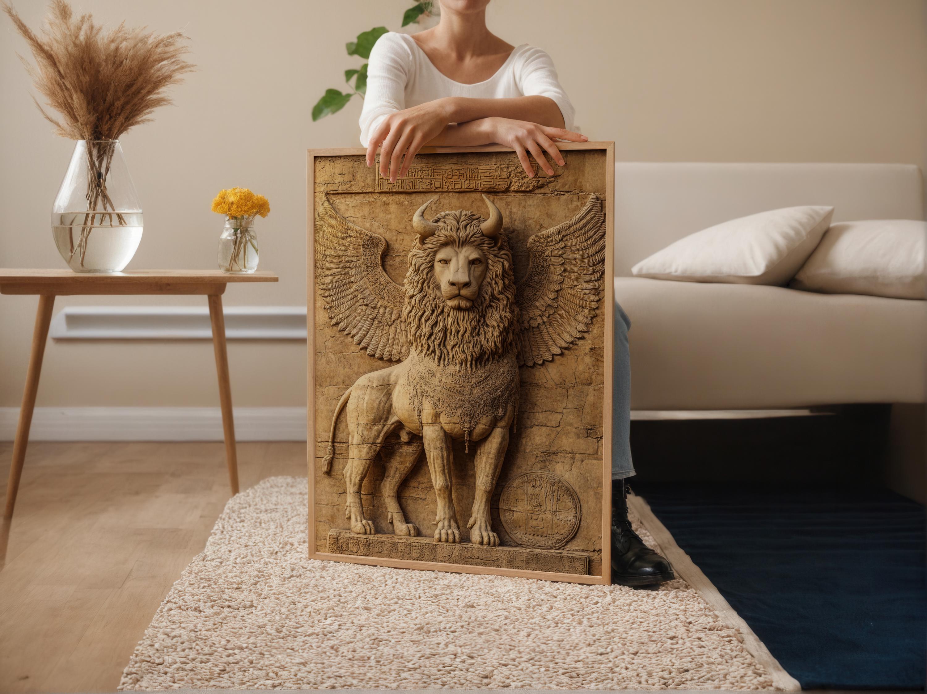 アケメネス朝のライオンと雄牛のレリーフアートプリント、ペルシャ帝国