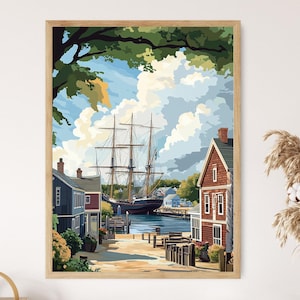 Mystic Seaport Art Print, Historic Connecticut Harbor