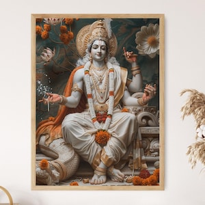 Vishnu Reclining on Serpent Cosmic Ocean Painting