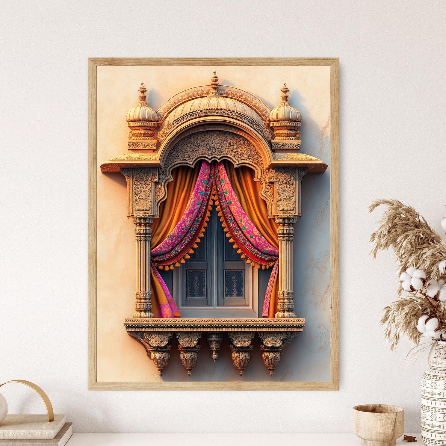 Rajasthani Jharokha Art Print, Intricate Window Carvings Poster, Indian Palace Architecture Wall Decor, Traditional Heritage Illustration