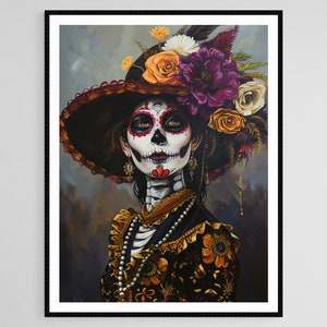 Impresión de arte de calavera mexicana, cartel de La Calavera Catrina, decoración colorida del Día de Muertos, regalo peculiar para los amantes del arte